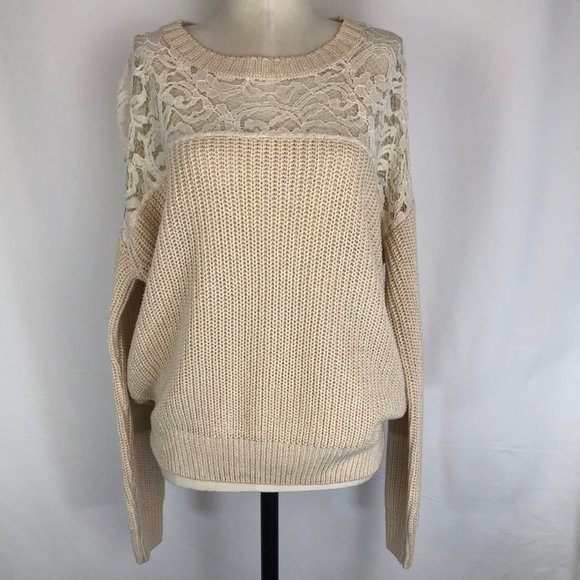 Essentiel Antwerp Lace Yoke Shaker Knit Sweater